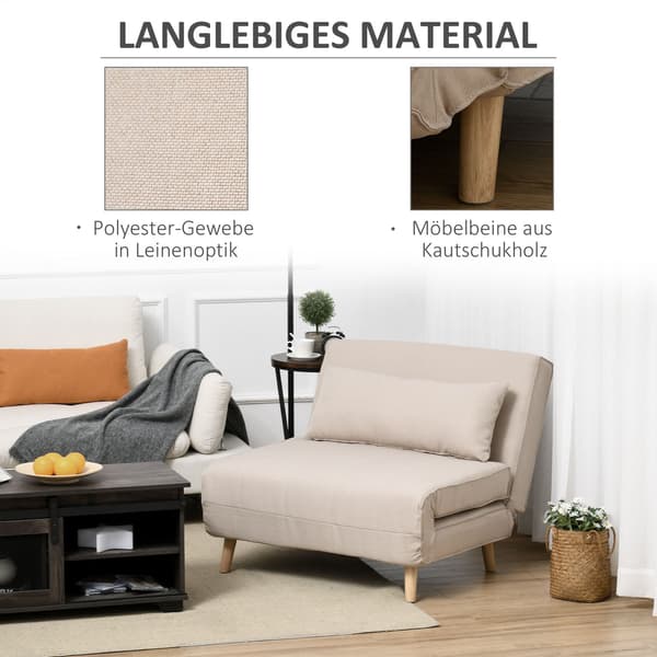 Sovesofa, Enkeltsofa, Sovesofa, Klapsofa Med Justerbart Ryglæn, Nordisk, Imiteret Linned