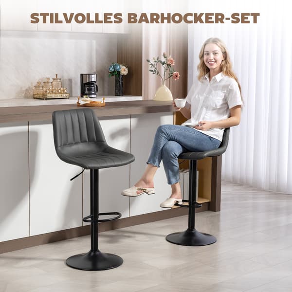 Justerbara retro barstolar, set om 2, konstläder, mörkgrå