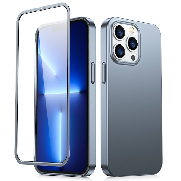 Cover til iPhone 13 Pro, bag- og frontcover + hærdet glas, grå