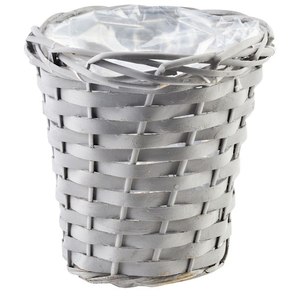 Flettet kurvepotte i grå rattan med plastik indeni