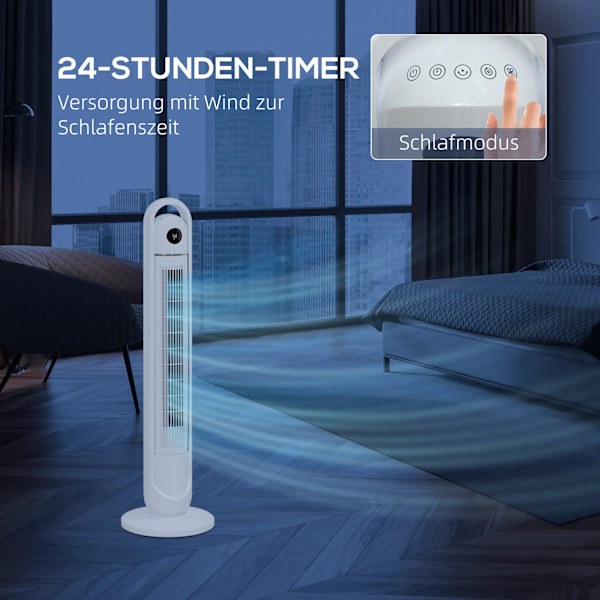 Tornituuletin, jalustatuuletin 3 ilmanvaihtotasolla, kaukosäädin, 55W tuuletin 24h ajastimella, LCD-näyttö, 70° oskillaatio, makuuhuoneeseen, valkoine