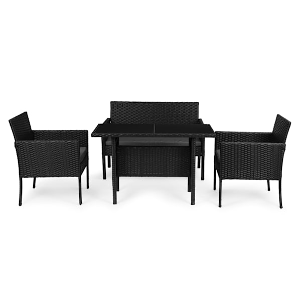 Havemøbelsæt med rattanlignende finish – bænk, bord, stole Sort MultiGarden