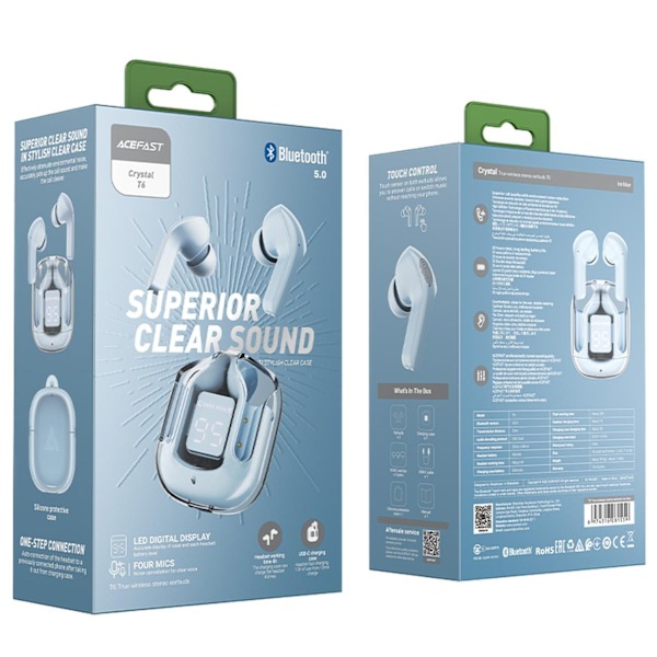 TWS Bluetooth in-ear trådlösa hörlurar, ljusblå