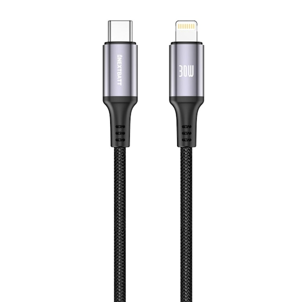 NEXTBATT USB-C til Lightning-kabel 30W, 3A, 1m - Sort