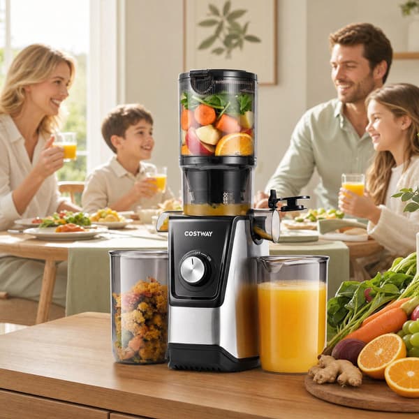 Slowjuicer med 11 cm indføringstragt og reversfunktion, sort