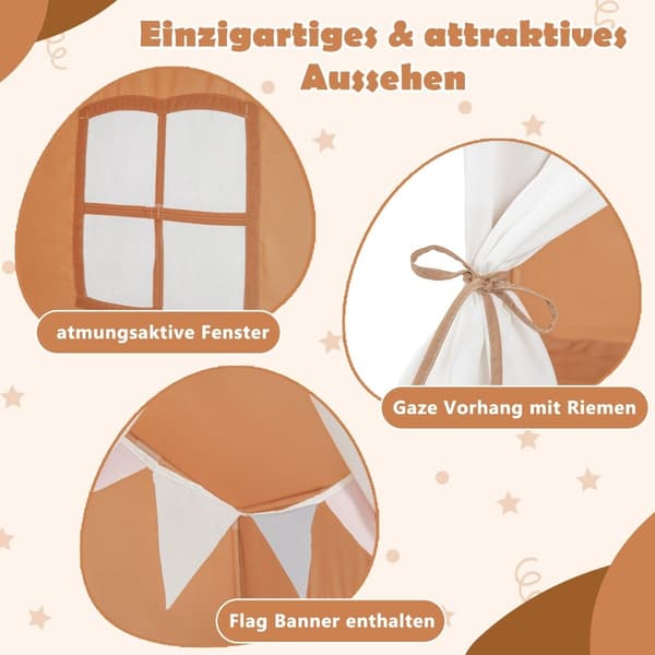 Legetelt til børn med vaskbar bomuldsmåtte og flagbanner