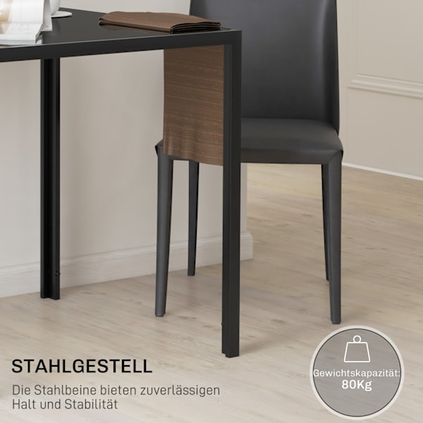Spisebord Firkantet køkkenbord til 4 personer, spisebord af hærdet glas, bæreevne op til 80 kg, til køkken, spisestue, 75 x 75 x 75 cm, sort