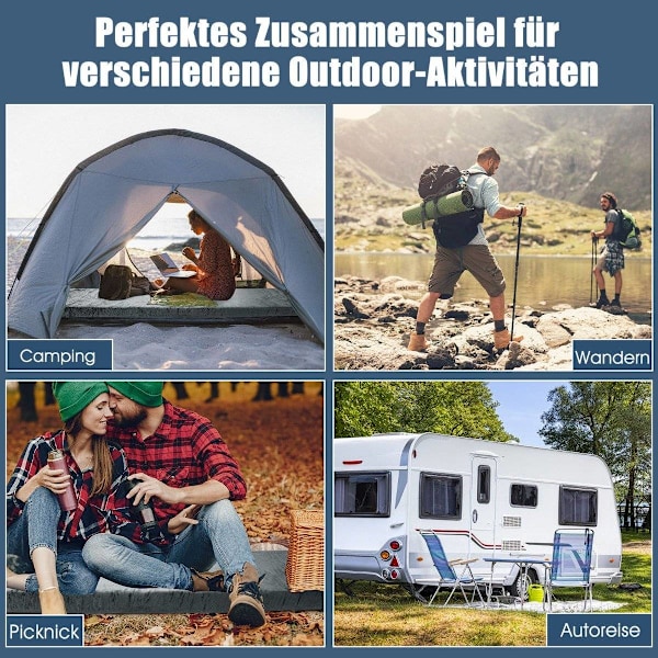 Camping makuumatto, retkeilypatja muistivaahtomuovista, kevyt makuumatto flanellipäällyksellä, 183 x 62,5 x 6,5 cm, harmaa