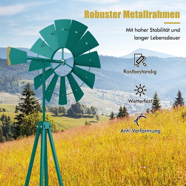 Metal Pinwheel med 4 stödben väderbeständig väderkvarn för trädgård 67 x 67 x 253 cm Grön