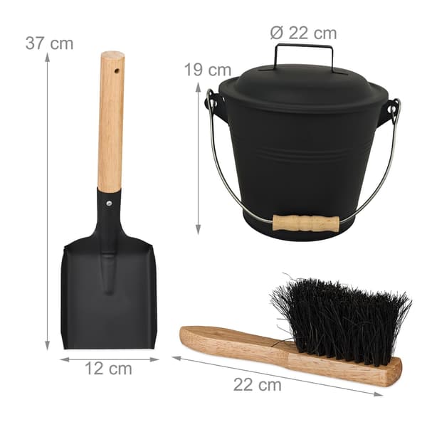 Askhink med borste och spade, svart järn