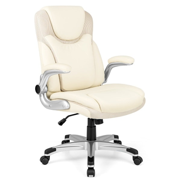 Executive-tuoli kääntyvä pöytätuoli keinonahasta keinutoiminnolla 72 x 72 x 108-118 cm valkoinen