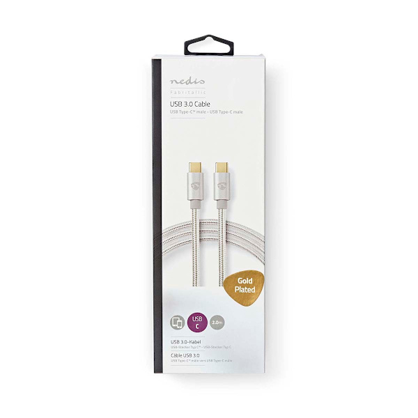 USB-kabel | USB 3.2 Gen 1 | USB-C™ Han | USB-C™ Han | 60 W | 4K@60Hz | 5 Gbps | Guldplateret | 2.00 m | Runde | Flettet / Nylon | Aluminium | Cover Wi