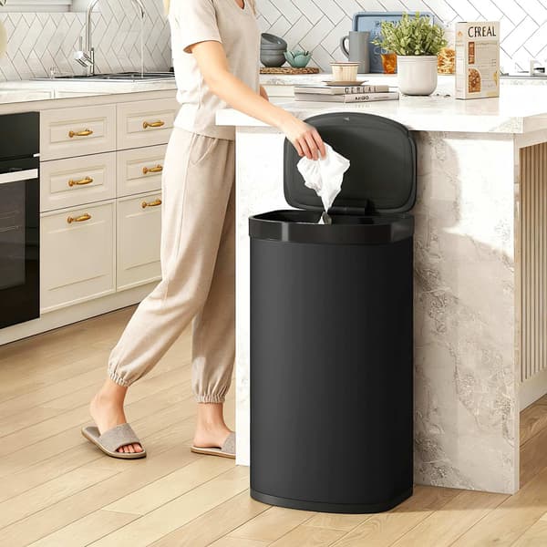 55L Sensor skraldespand, Soft-Close låg, Rustfrit stål, Sort