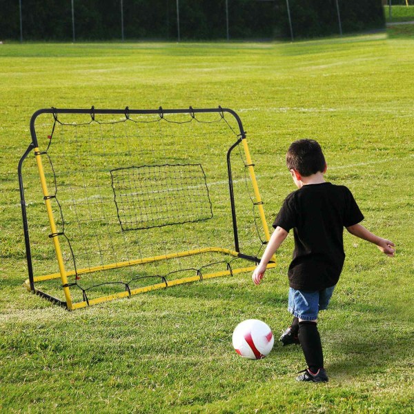 Kickback Football Rebounder Goal Rebound Wall Net Til Fodbold, Basketball, Baseball, Gul+Sort, 184X63X123 Cm