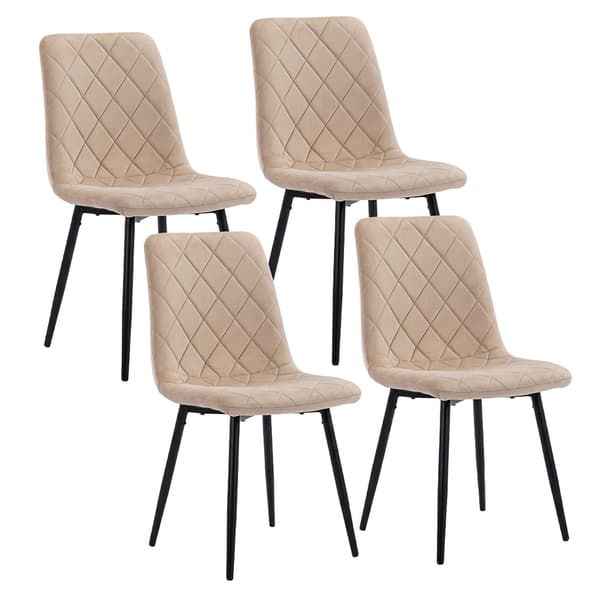 Matstolar i sammet, beige, 4-pack, klädda, modern design