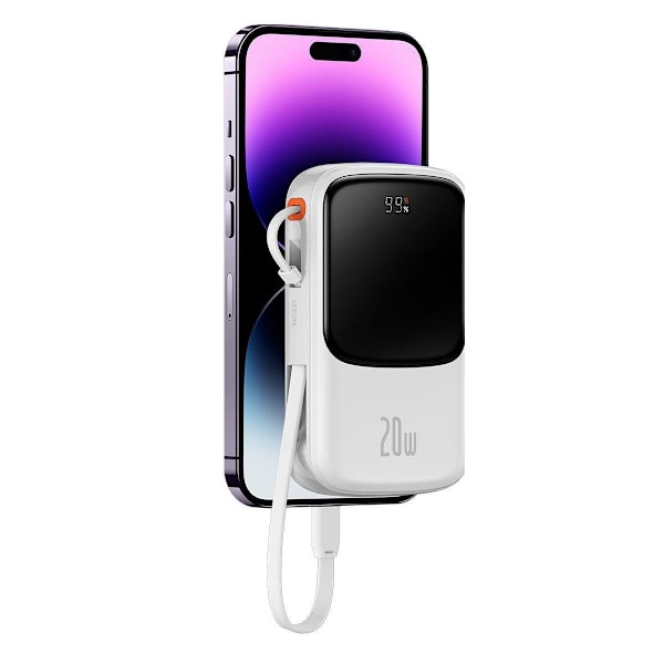 Powerbank pikalatauksella 10000mAh 20W QC-PD-SCP-FCP kaapeli Iphone Lightning white