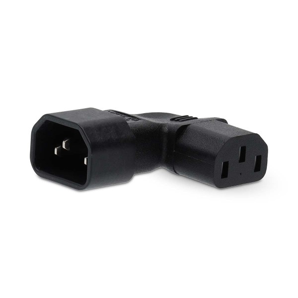 Udvidelse Plug | IEC-320-C13 | IEC-320-C14 | Højrevinklet | Nikkelplateret | PVC | Sort | Box | 1 stk.