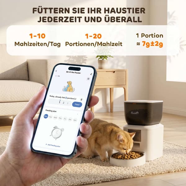 Automatisk kattefoderautomat, 4L, WiFi-appstyring, stemmestyring
