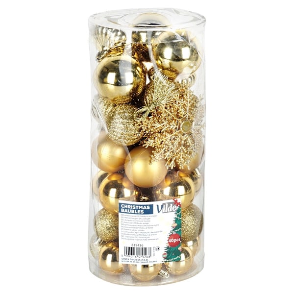 Sprængsikre julekugler guld 4 / 5 / 6 / 10 cm 40 stk.