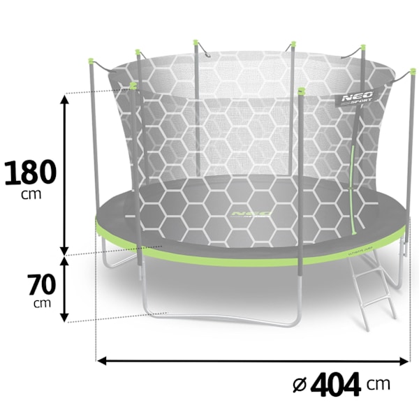 13ft/404cm puutarhatrampoliini sisäverkolla ja tikkaat Neo-Sport