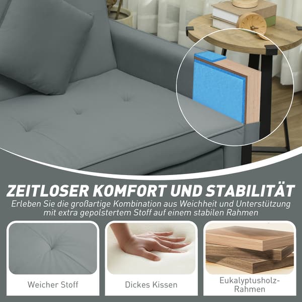 Konvertibel 3-sits bäddsoffa med justerbart ryggstöd, grå
