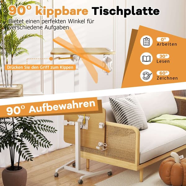 Justerbart, rullende laptopbord med vippeplade, 76-111 cm