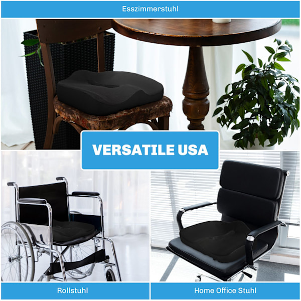 Ortopedisk sittdyna, ergonomisk sittdyna för kontorsstol, bil etc., svanskodyna av memory foam för svanskotan, ischias, hemorrojder, ryggsmärta, svart