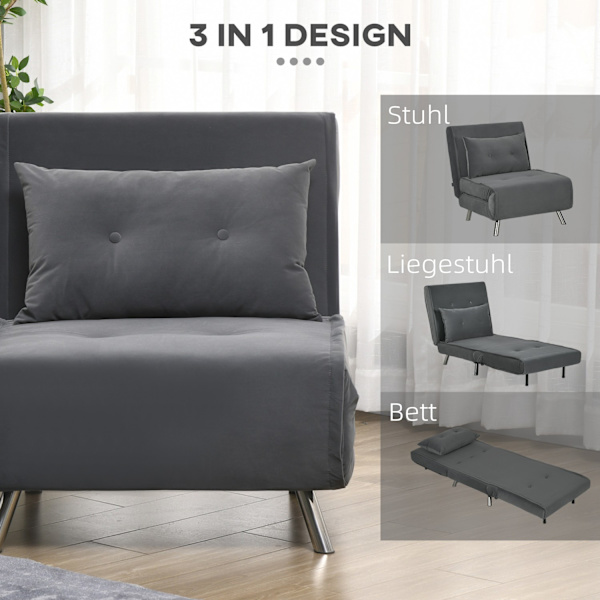 Sovestol Foldestol Seng Funktion Enkelt Sofa Pude Gæsteseng Polstret Sofa Velvet Mørkegrå 77X88X83Cm