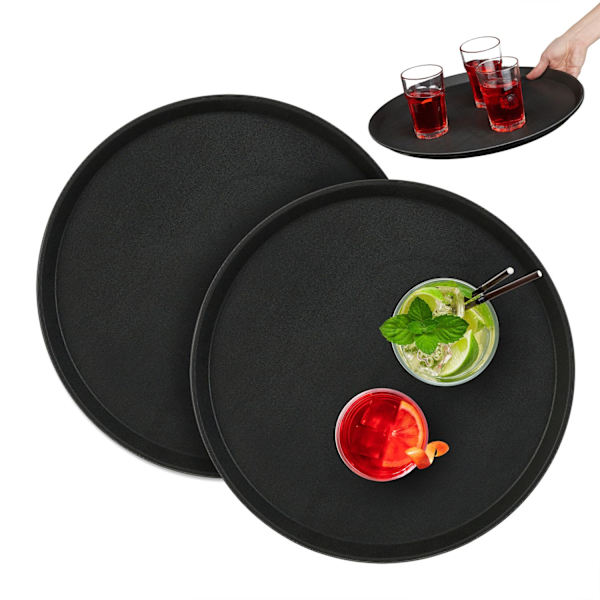 Store sorte serveringsbakker, sæt af 2, Ø40cm