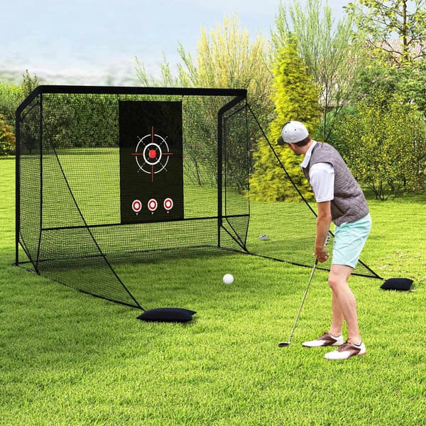 Golfträningsnät med dubbla sidobarriärer, svart