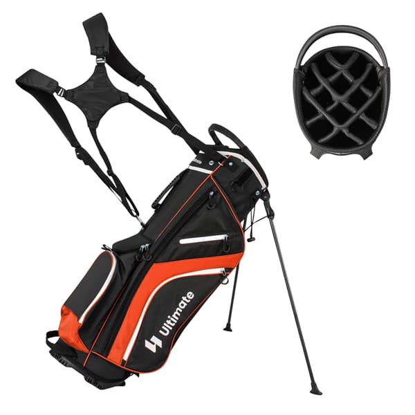 Golfbägi 14 lokerolla, 6 taskulla, sadesuojalla, punainen