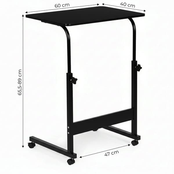 Justerbart mobilt laptopbord med hjul, MDF-plade, sort