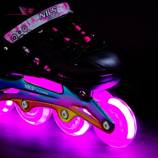 Inline/skøjter, 4-i-1, lyserød LED, størrelse S (31-34)