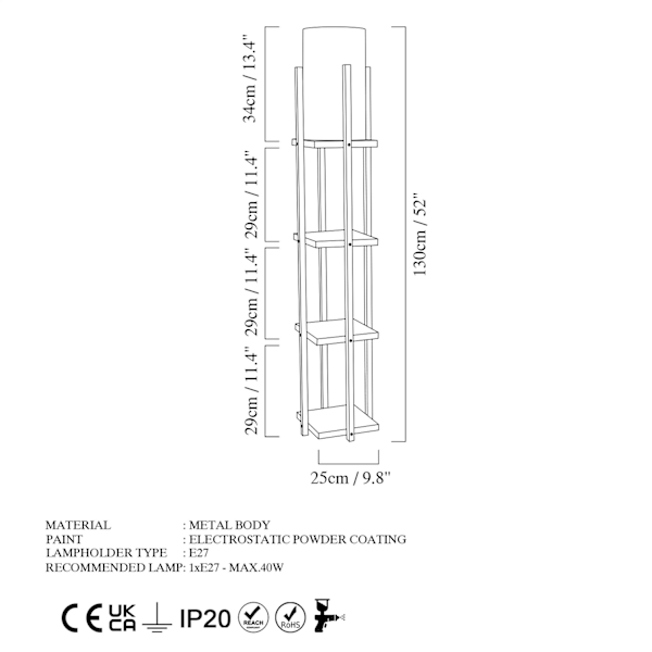 Gulvlampe 7113 - Sort, Kobber