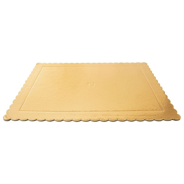 Rektangulär tårtbricka 40x30 cm i guldglänsande kartong