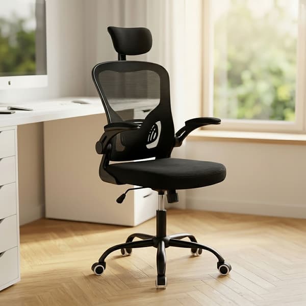 Ergonomisk sort kontorstol med hoved- og lændestøtte