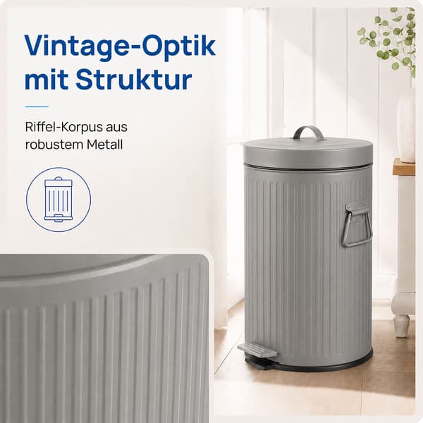 Grå Retro Pedalspand, 20L, Soft-Close, Køkken/Kontor