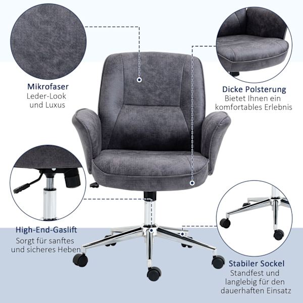 Kontorstol Ergonomisk Skrivebordsstol Med Vippefunktion, Højdejusterbar, Bæreevne Op Til 120Kg, 67X69X92-102Cm