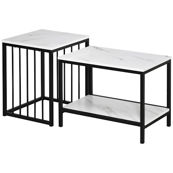 Sofabordsæt med 2 sideborde, sofabord, redebord, sofabord i moderne design, stuebord med marmorlook, til soveværelse, stål