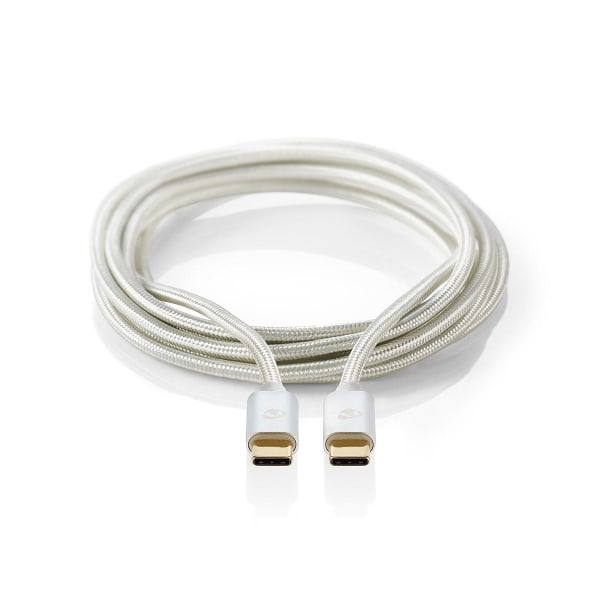 USB kaapeli | USB 2.0 | USB-C™ Uros | USB-C™ Uros | 100 W | 480 Mbps | Kullattu | 1.00 m | Pyöreä | Nailon / Punottu | Hopea | Laatikko kannella ja ik