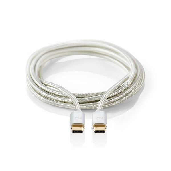 USB-kabel | USB 2.0 | USB-C™ Hane | USB-C™ Hane | 100 W | 480 Mbps | Guldplaterad | 1.00 m | Rund | Flätad / Nylon | Silver | Kartong med täckt fönste