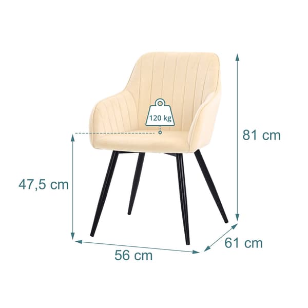 Beige sammetsmatstolar med armstöd, set om 2