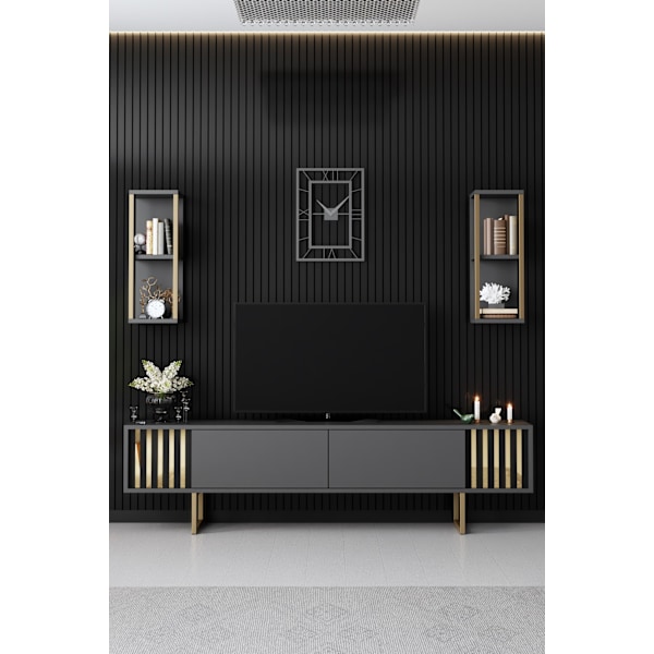 TV Unit Gold Line - antracit, sort