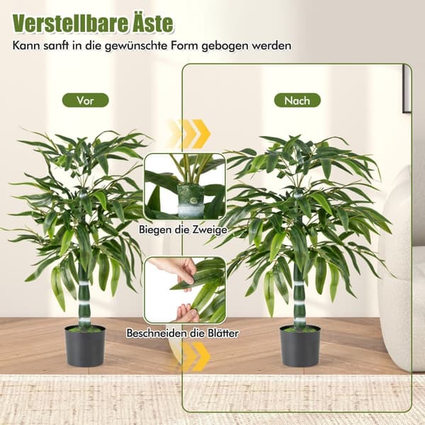 Konstgjord bambuväxtset, 100 cm, med kruka, 2-pack