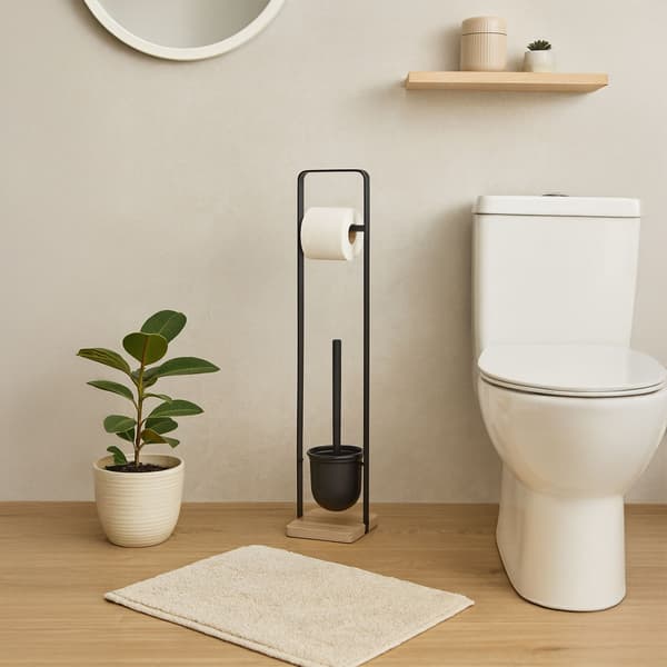 WC-harja- ja paperiteline bambujalustalla