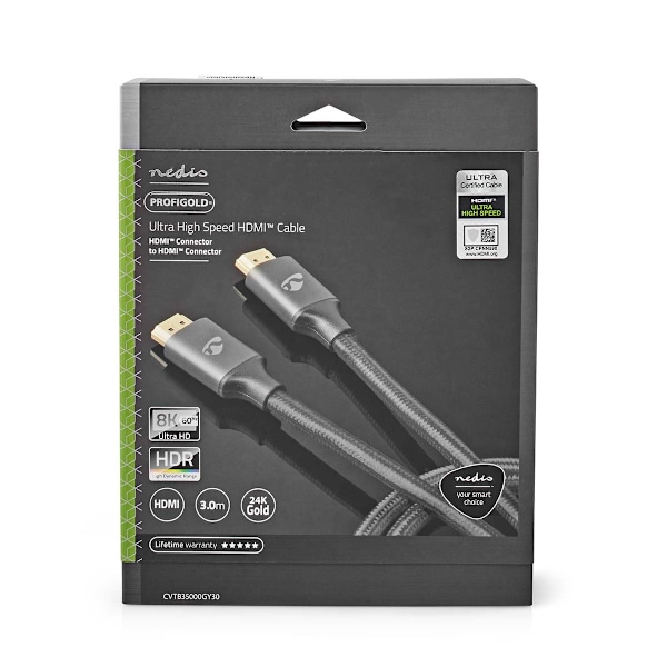 Ultra High Speed ​​HDMI ™ -kaapeli | HDMI™ liitin | HDMI™ liitin | 8K@60Hz | 48 Gbps | 3.00 m | Pyöreä | 6.7 mm | Gun Metal Harmaa | Kuorilaatikko