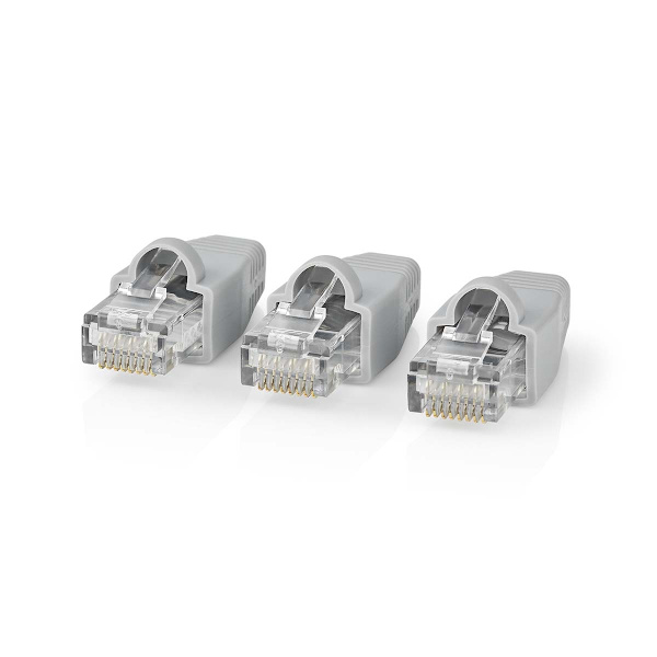 RJ45-liitin | Uros | Kiinteä UTP CAT6 | Suora | Kullattu | 10 kpl | PVC | Harmaa | Laatikko