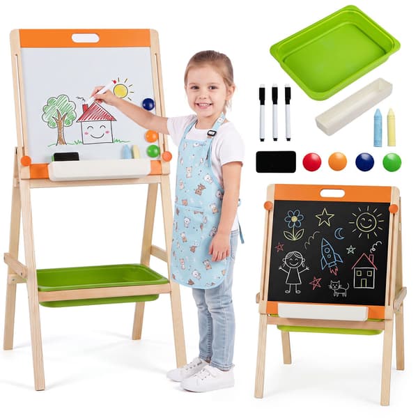 2-i-1 børnekunststaffeli med magnetisk whiteboard og tavle