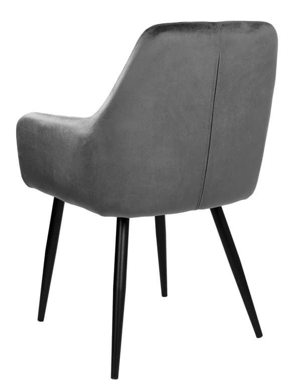 Matstol i sammet, grafitgrå, quiltad design, metallben