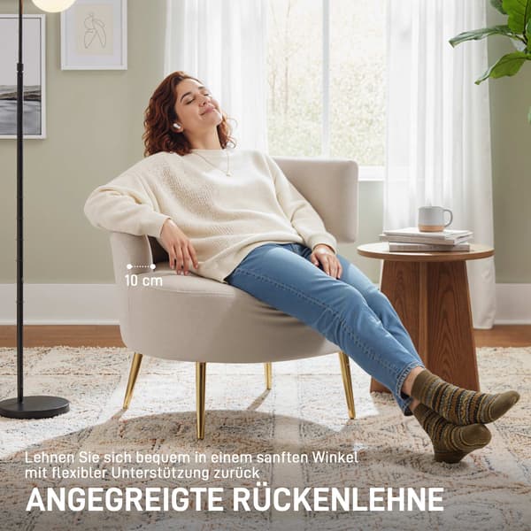 Chenille Lounge Fåtölj med Guldben, Krämvit